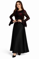 فستان سهرة أنيق باللون الأسود مع تطريز عنابي