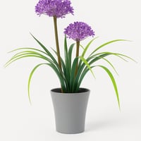 نبتة صناعية بأزهار بنفسجية مع أصيص رمادي أنيق