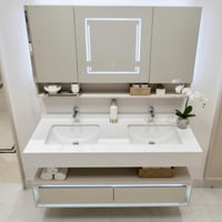 مغسة دولاب بأدراج حوضين 140 سم ومرايا صيدلية مضيئة