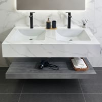 مغسلة بورسلان 120 سم لحمامات الضيوف برف ومرايا مضي...