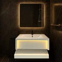 مغسلة رخام لون اوف وايت سادة 80سم بأضاءة ورف