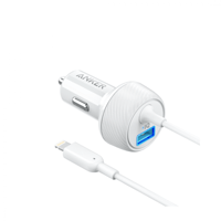 شاحن سيارة ايفون 24واط + USB- ابيض- ماركة ANKER
