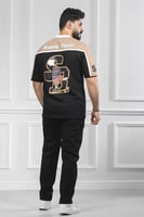 طقم رجالي صيفي كاجوال اوفر سايز تيشرت بياقة V بلون...