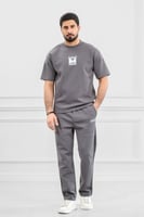 طقم رجالي أوفر سايز نص كم بنطال طويل