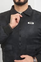 جاكيت رجالي شتوي سحاب فرو مغسول بأكمام مزمومة وجيب...