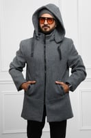 معطف رجالي شتوي طويل مزود بقبعة وجيوب