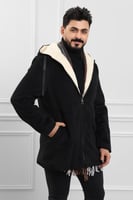 معطف رجالي شتوي بمظهر صوف مبطن بالفرو مزود بجيوب