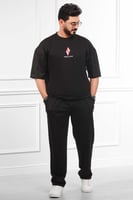 طقم رجالي صيفي كاجوال اوفر سايز بنطال طويل بطبعة ع...