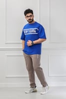 طقم رجالي صيفي كاجوال اوفر سايز بتيشرت طبعة عريضة...