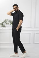 طقم رجالي بحري طويل سادة بأكمام قصيرة