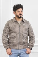 جاكيت رجالي شتوي سحاب فرو مغسول بأكمام مزمومة وجيب...