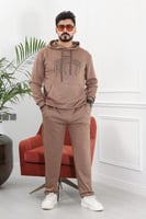 طقم رجالي شتوي اوفر سايز مكون من هودي بطبعة وبنطال