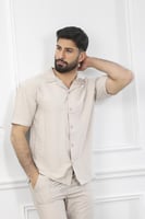 طقم رجالي بحري طويل سادة بأكمام متوسطة الطول مطوية