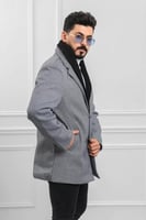 معطف بياقة عالية بمظهر صوف - معطف شتوي بمظهر صوف