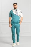 طقم رجالي أوفر سايز نص كم بنطال طويل