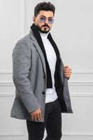 معطف بياقة عالية بمظهر صوف - معطف شتوي بمظهر صوف