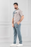 طقم رجالي أوفر سايز نص كم بنطال طويل