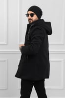 معطف رجالي شتوي طويل مزود بقبعة وجيوب