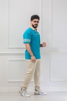 طقم رجالي صيفي كاجوال اوفر سايز تيشرت بياقة قميص ب...