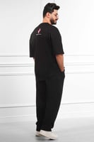 طقم رجالي صيفي كاجوال اوفر سايز بنطال طويل بطبعة ع...