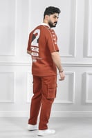 طقم رجالي صيفي كاجوال اوفر سايز بنطال طويل - طقم ب...