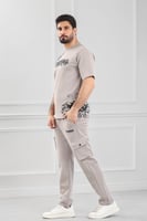 طقم رجالي أوفر سايز نص كم بجيب جانبيه