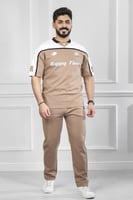 طقم رجالي صيفي كاجوال اوفر سايز تيشرت بياقة V بلون...