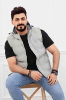 صدرية رجالي شتوي سحاب بدون أكمام بقبعة وتفاصيل منف...