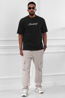 طقم رجالي صيفي كاجوال اوفر سايز مكون من تيشرت بلون...