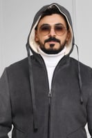 معطف رجالي شتوي بمظهر صوف مبطن بالفرو مزود بجيوب