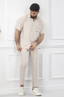 طقم رجالي بحري طويل سادة بأكمام قصيرة