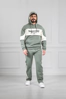 طقم رجالي شتوي دبل كاب بلونين وطباعة على الصدر