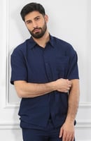 طقم رجالي بحري طويل سادة بأكمام قصيرة