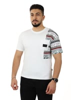تيشرت رجالي صيفي اوفر سايز بكم منقوش وجيبة صغيرة ع...