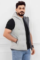 صدرية رجالي شتوي سحاب بدون أكمام بقبعة وتفاصيل منف...