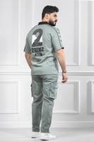 طقم رجالي صيفي كاجوال اوفر سايز بنطال طويل - طقم ب...