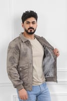 جاكيت رجالي شتوي سحاب فرو مغسول بأكمام مزمومة وجيب...