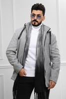 معطف رجالي شتوي طويل مزود بقبعة وجيوب