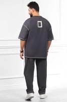 طقم رجالي صيفي كاجوال اوفر سايز بنطال طويل بخطوط ع...