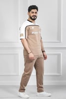 طقم رجالي صيفي كاجوال اوفر سايز تيشرت بياقة V بلون...