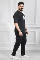 طقم رجالي صيفي كاجوال اوفر سايز بنطال طويل بجيب كب...