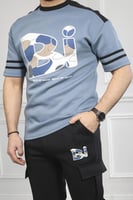 طقم رجالي صيفي كاجوال اوفر سايز بتيشرت بطباعة حرف...