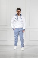 طقم رجالي شتوي فرو بلونين وبسحاب وقبعة وطباعة نافر...