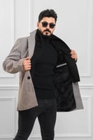 معطف بياقة عالية بمظهر صوف - معطف شتوي بمظهر صوف