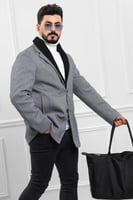 معطف بياقة عالية بمظهر صوف - معطف شتوي بمظهر صوف