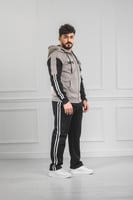 طقم رجالي شتوي دبل كاب فرو بلونين وسحاب بقبعة وكتا...