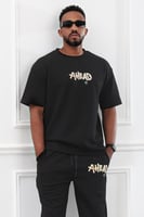 طقم رجالي صيفي كاجوال اوفر سايز مريح مكون من تيشرت...