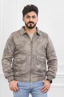 جاكيت رجالي شتوي سحاب فرو مغسول بأكمام مزمومة وجيب...