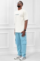 طقم رجالي صيفي كاجوال اوفر سايز مكون من تيشرت بلون...