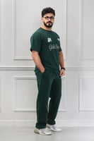 طقم رجالي صيفي كاجوال اوفر سايز تيشرت بطباعة كبيرة...